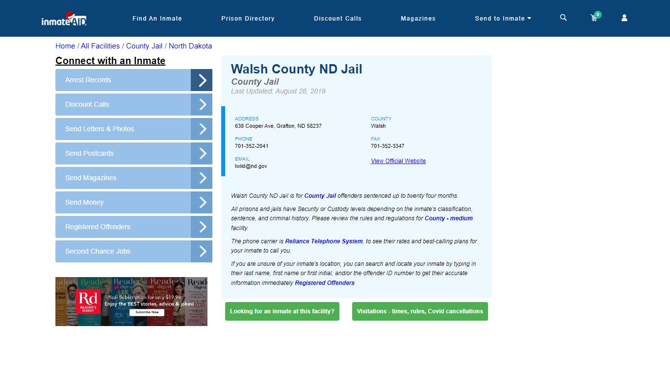 Walsh County ND Jail - Inmate Locator - Grafton, ND