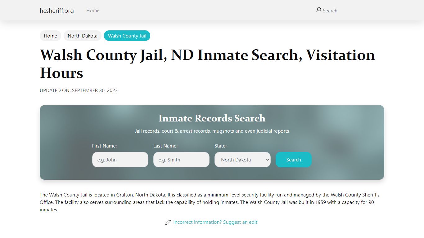 Walsh County Jail, ND Inmate Search, Visitation Hours