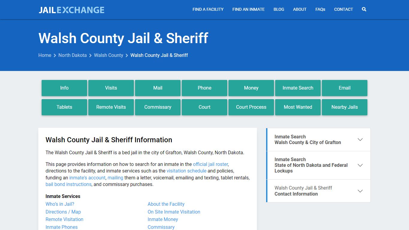 Walsh County Jail & Sheriff, ND Inmate Search, Information